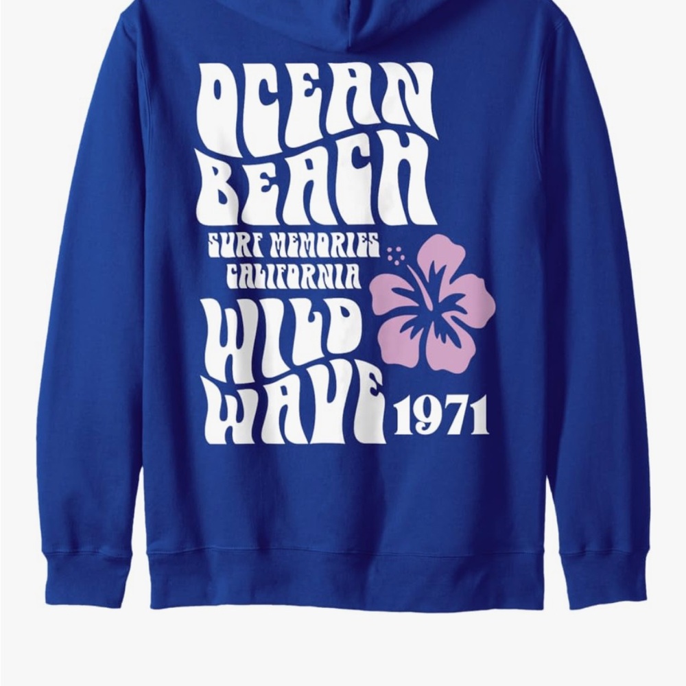 Port and Company Blue Hoodie with White and Pink Graphics